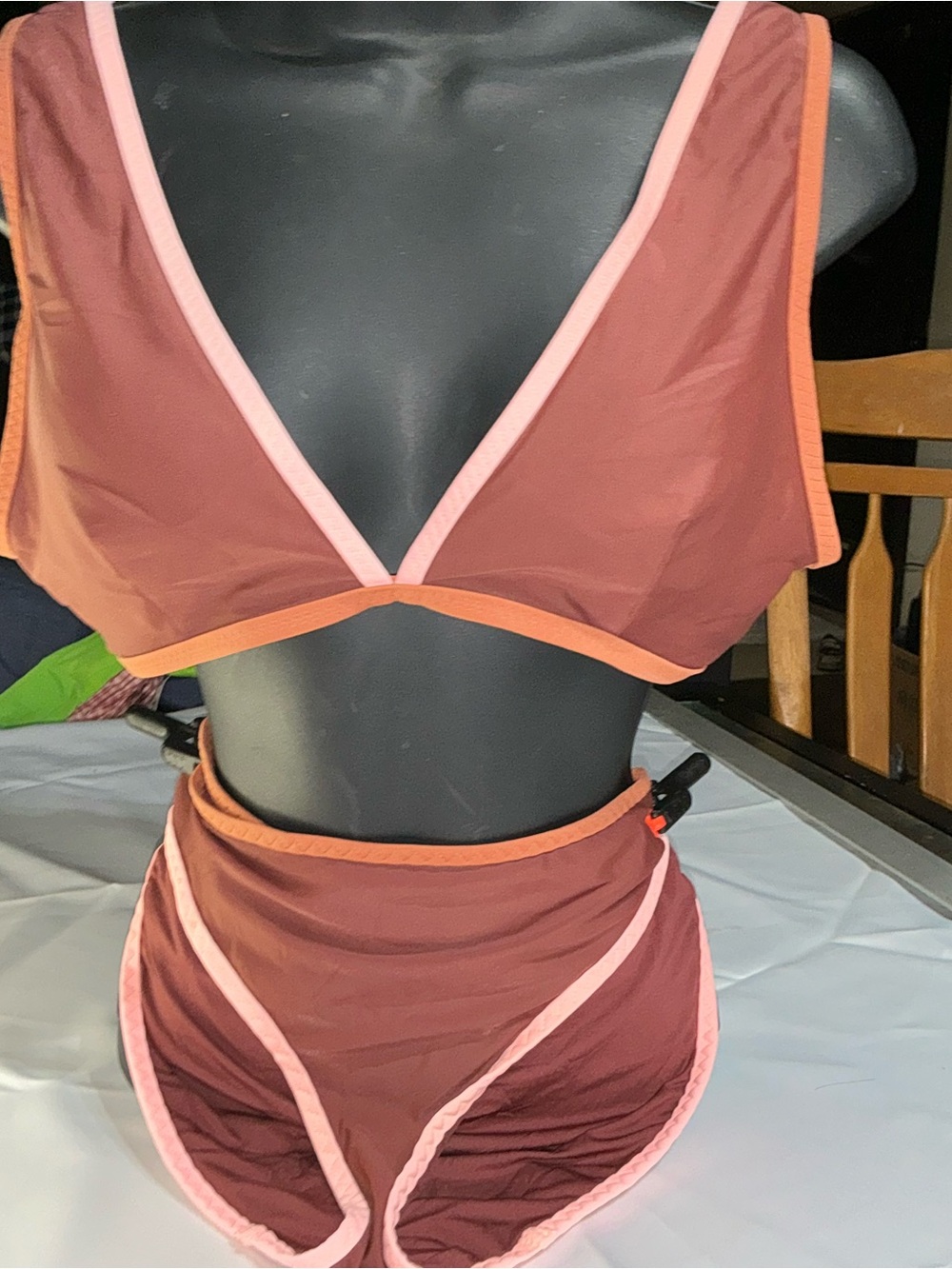 Boho Retro Bikini Set Carmel/Pink Y2K Summer Festival Aerie Large